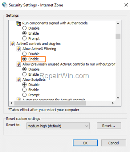 How to Enable ActiveX Filtering in Edge.