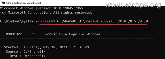 Copy Shares to the New Drive using ROBOCOPY GUI