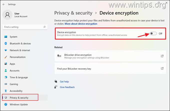 Turn off Device encryption Windows 11
