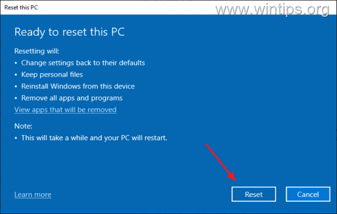 Reset this PC - Windows 10