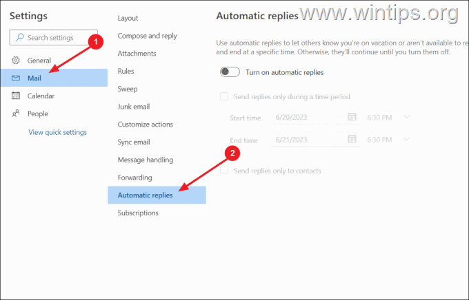 Set Up Automatic Replies in Outlook in Web.