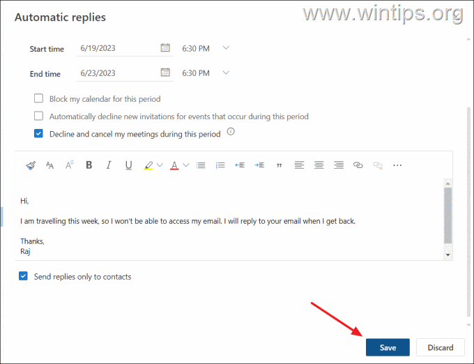 Send Automatic Replies in Outlook in Web.