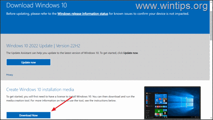 windows 10 download page