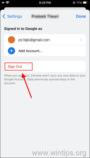 sign out of google account chrome - ios
