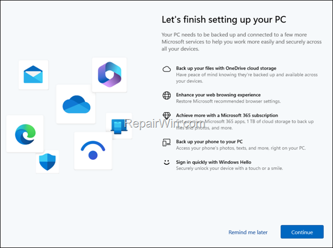 Disable Let's finish setting up your PC on Windows 11.