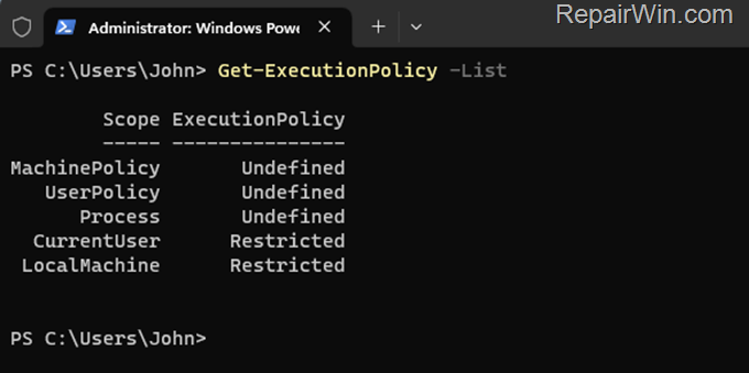 view current execution policies