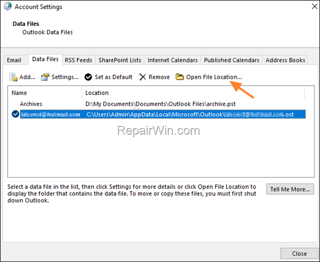 Fix Outlook Folder Missing by Repairing Outlook Data File.
