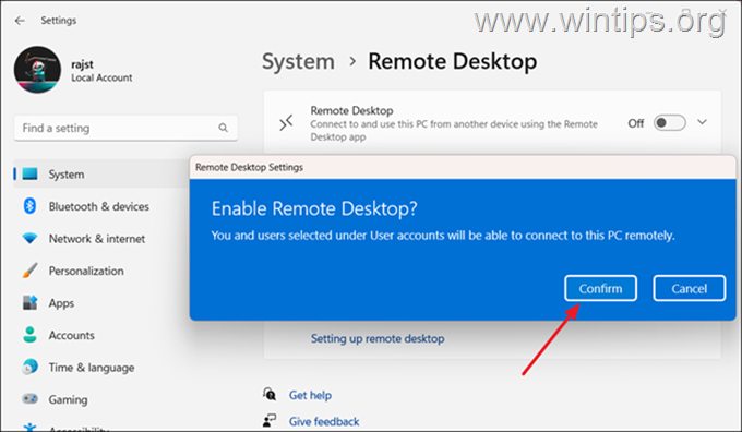 Turn-on Remote Desktop on Windows 11 Settings