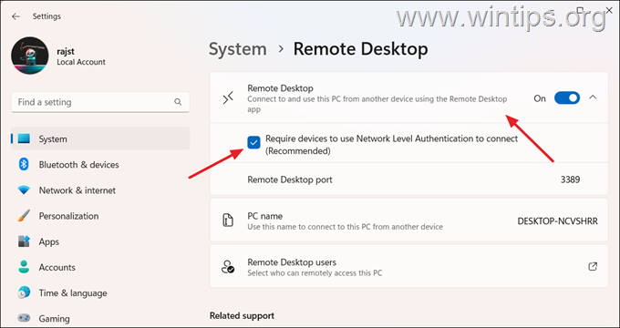 Turn On Enable Remote Desktop on Windows 11