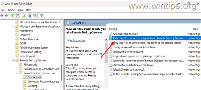 allow remote connections in group policy