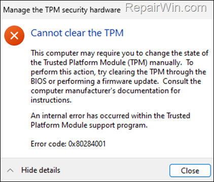 fix:-cannot-clear-tpm-–-0x80284001,-0x80290300-or-0x80290304.