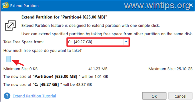 Extend partition size
